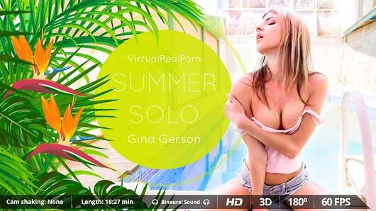 You have asked for her and we've brought for you! She's warm, she's cool. But above all, she's hot, like the summer. That's why you will instantly fall in love with Gina Gerson. So, today this Hungarian teen beauty is all yours in Virtual Reality to masturbate while she's stuffing her dildo into her tiny pink pussy. And hopefully she and you will have an orgasm simultaneously. Now, get your VR headset to enjoy this VR porn scene in 180 degrees FOV and our awesome Binaural Sound in your Smartphone Cardboard, Samsung Gear VR, Oculus Rift & HTC Vive! (Video duration: 18:30 min)
