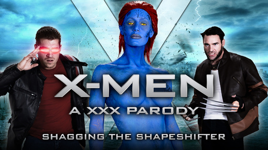 The sexy Mystique (a.k.a. Nicole Aniston) battles with brave X-Men Wolverine (Charles Dera) and Cyclops (Xander Corvus) before taking a double dose of mutant cock in this XXX porn parody!