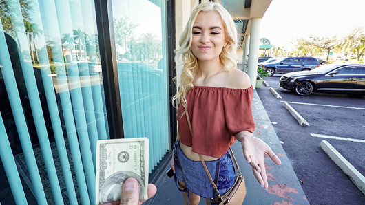 Blonde braceface cutie Anastasia Knight loves fast money and big dicks! When this slim hottie starts seeing cash, she's ready to put her blowjob lips to work, in public. Riding this stranger's cock outdoors before taking a mouthful of his cum definitely pays off big time!