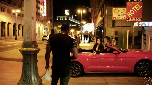 Angela White & Ivy Lebelle drive around downtown LA to find a BBC! Ivy was hoping to just go back to Angela's place and have a girls night but Angela had different plans for them, she wants to find a BBC to take home and have their way with. It's not hard to convince Ivy to go along with it as they drive away and start their search. They come across Jax Slayher sitting on the side of the road eating and pull up next to him and tell him to get in. He's confused at first but who's going to turn down 2 hot babes in lingerie and a convertible so he jumps in. Jax & Ivy hop in the backseat and get things started as Angela drives them back to their place. He pounds her tight pussy with the top down as they drive through town then finally make it home. Once the garage door shuts they strip Jax out of his clothes while Angela joins them in the backseat so they can give him a double blowjob and show off their matching leopard print lingerie. Jax lays Angela across the hood of her car and buries his huge cock into her wet & horny snatch as Ivy plays with her pussy and tits. They head into the living room where Ivy climbs on top and impales herself ok that BBC while Angela spanks her ass and plays with her pussy. The girls lay on the couch next to each other with their legs up in the air as Jax takes turns licking both pussies before feeding both other hungry pussies his BBC again. Jax has his way with both of these curvy cuties then gives them his load so they can share it with each other. (158 photos, 39 min of video)